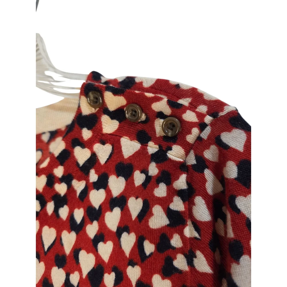 J. Crew Tippi Merino Wool Crew Neck Heart‎ Print Sweater Medium Lightweight - Picture 5 of 9